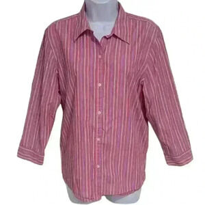 Women's Chaps Ralph Lauren Pink Long Sleeved Striped Button Down Shirt Size XL